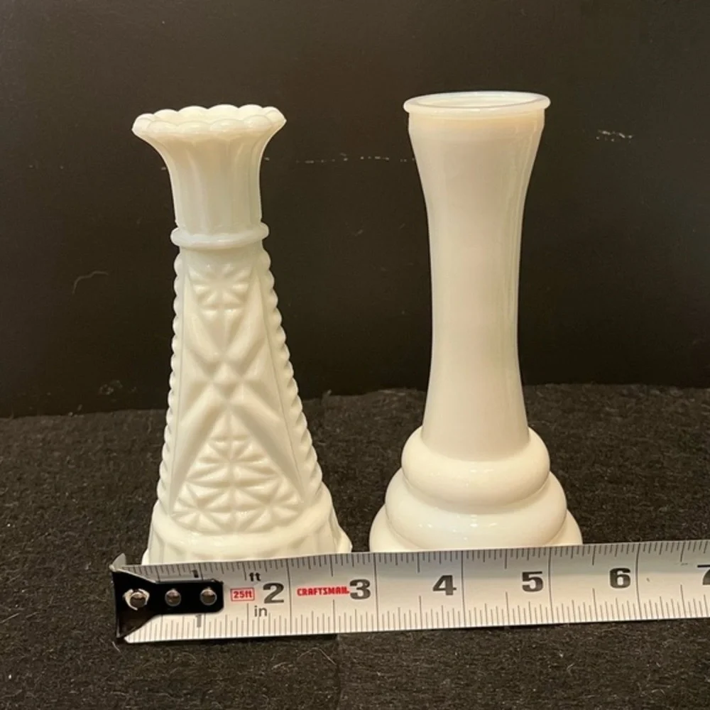 Vintage White Milk Glass 6” Bud Vase Set of Two - Picture 7 of 8